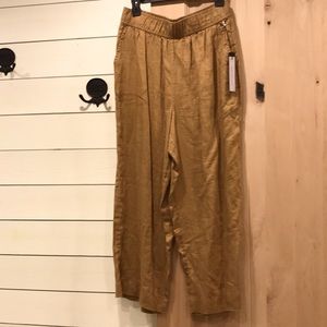 Amazing pair of 100%Linen Coffee brown wide leg ankle cropped pants.